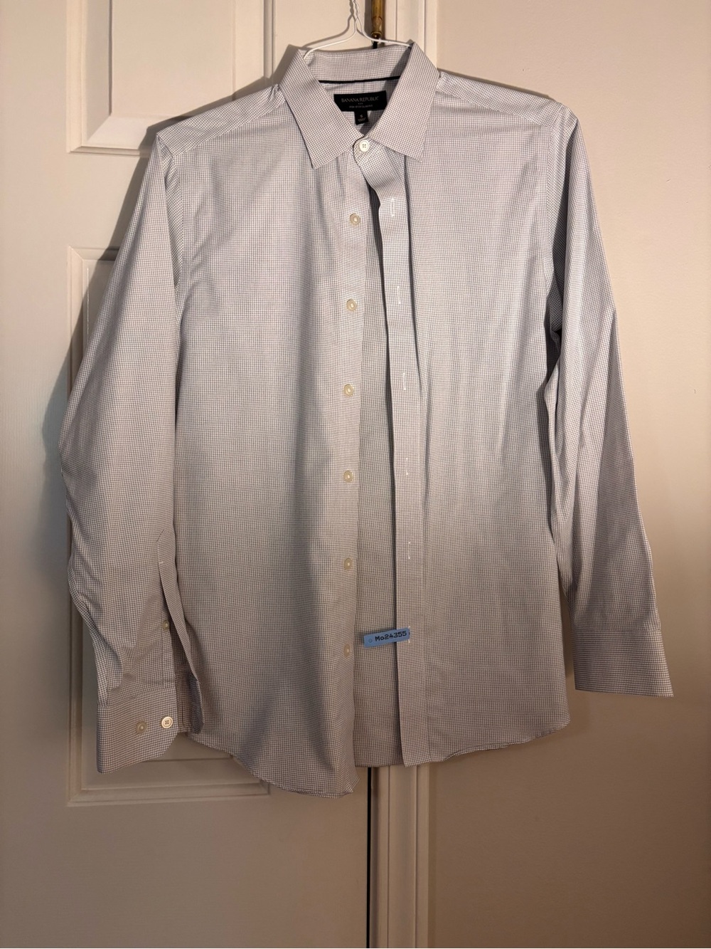 Banana Republic white and black Micro-Check Men's Dress Shirt- SLIM FIT